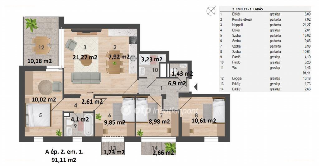 5 bed · 91m² · Lakás · 179.990.000 ft