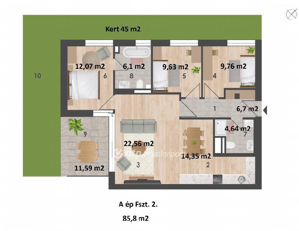 4 bed · 85m² · Lakás · 162.000.000 ft