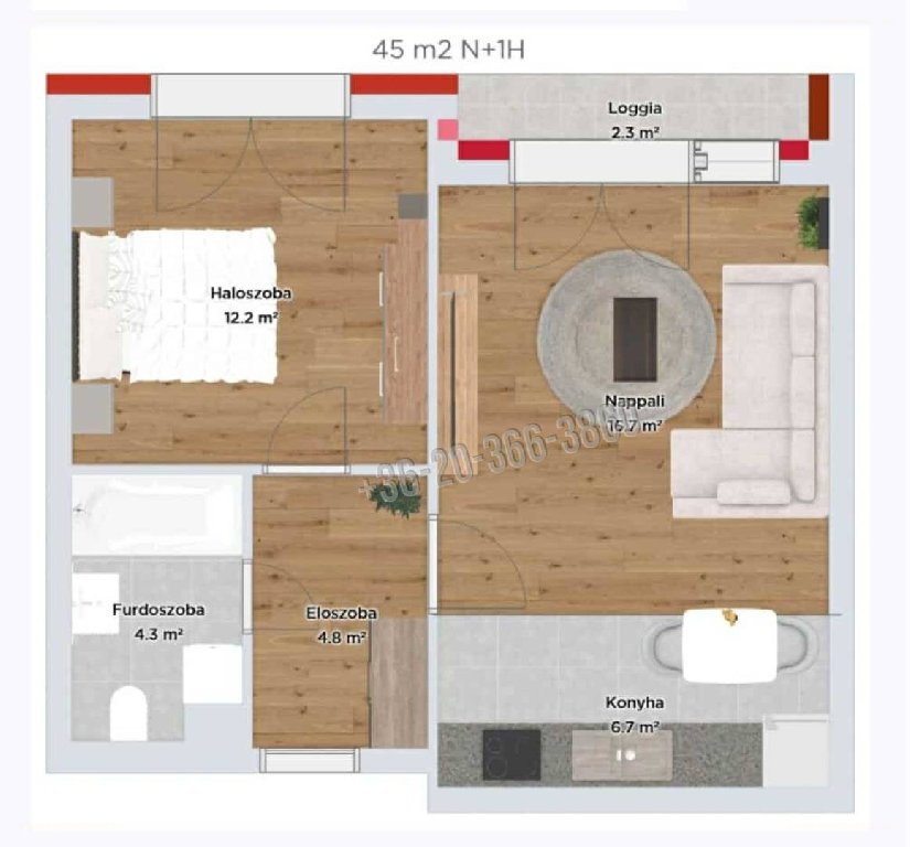 2 bed · 45m² · Lakás · 73.360.000 ft