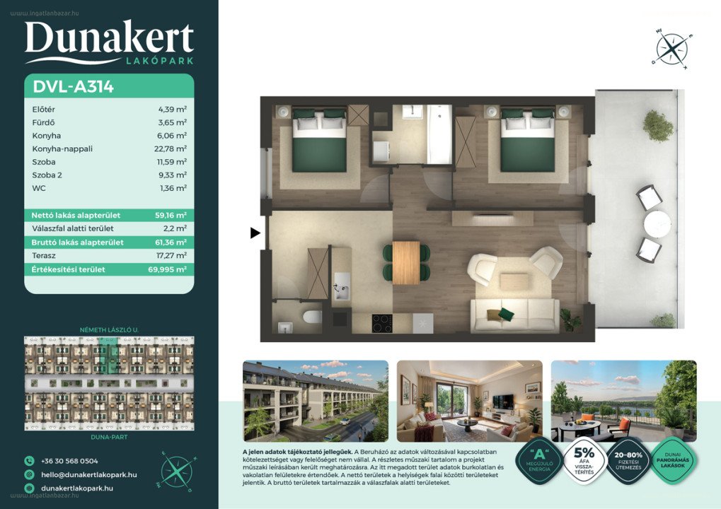 3 bed · 59m² · Lakás · 75.990.000 ft