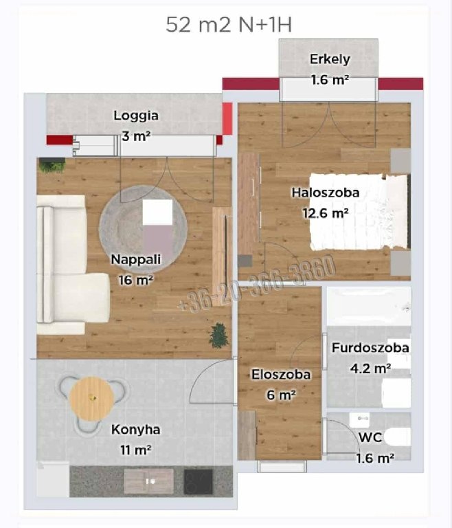 2 bed · 52m² · Lakás · 94.000.000 ft