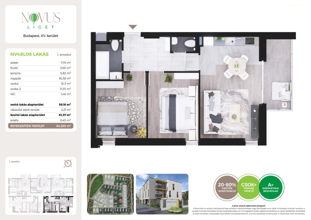 3 bed · 61m² · Lakás · 75.990.000 ft